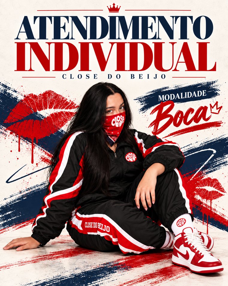 Pessoa de bandana vermelha com a marca Close do Beijo cobrindo o rosto